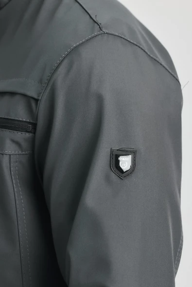 Antrasit Erkek Pamuk Polyester Karışımlı Çift Göğüs Fermuarlı Su Ve Rüzgar Geçirmez Mevsimlik&Yazlık Mont - Resim 5