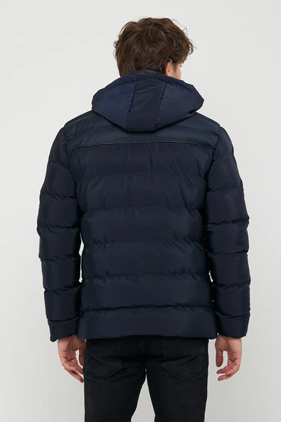 SİVAİST ERKEK KAPÜŞONLU LACİVERT SU VE RÜZGAR GEÇİRMEZ REGULAR ŞİŞME KABAN&MONT - Resim 4