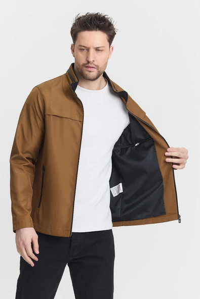 Kahverengi Erkek Pamuk Polyester Karışımlı Su Ve Rüzgar Geçirmez Mevsimlik&Yazlık Mont - Resim 3