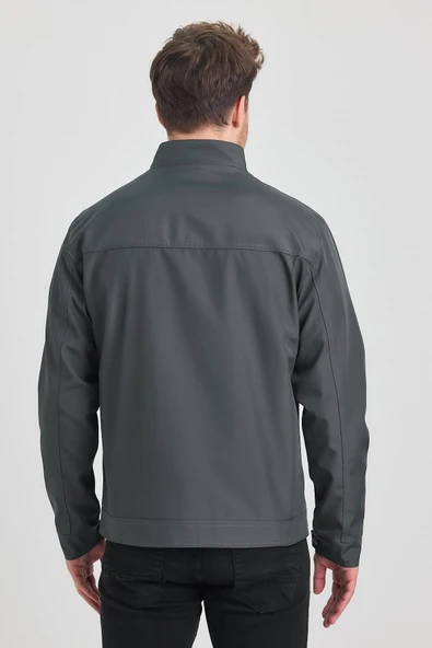 Antrasit Erkek Pamuk Polyester Karışımlı Çift Göğüs Fermuarlı Su Ve Rüzgar Geçirmez Mevsimlik&Yazlık Mont - Resim 6