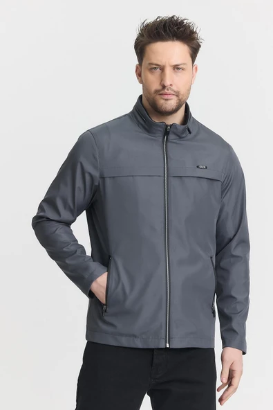 Gri Erkek Pamuk Polyester Karışımlı Su Ve Rüzgar Geçirmez Mevsimlik&Yazlık Mont - Resim 4