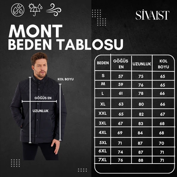 Erkek Siyah Regular İç Cepli İçi Kürklü Yıkanabilir Regular Kapitone Mont&Kaban - 7