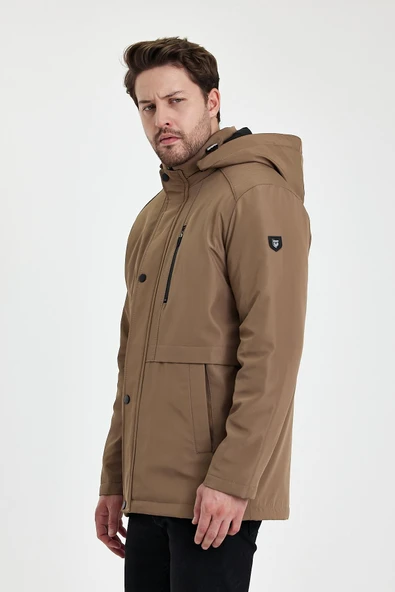 Kahverengi İçi Kalın Kürklü Çıkartılabilir Kapüşonlu Rüzgar Ve Su Geçirmez Mont&Kaban - Resim 4