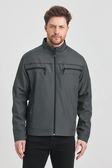 Antrasit Erkek Pamuk Polyester Karışımlı Çift Göğüs Fermuarlı Su Ve Rüzgar Geçirmez Mevsimlik&Yazlık Mont ürün görseli 1