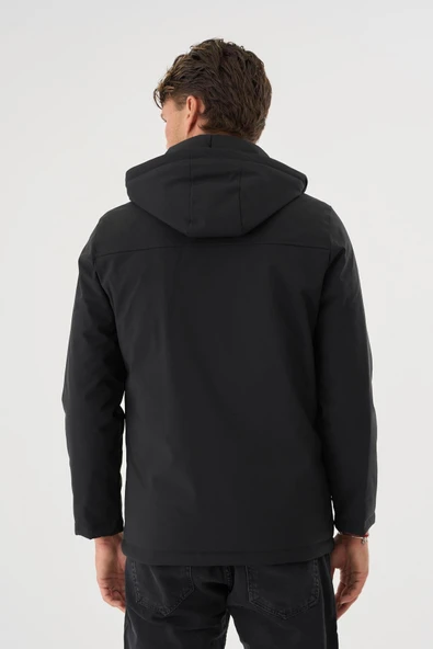 Erkek Siyah %100 Su Ve Rüzgar Geçirmez Kürklü Çıkartılabilir Kapüşonlu Mont&Kaban - Resim 3