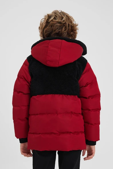 Kırmızı Peluş Detaylı İçi Kürklü Kalın Şişme Erkek Çocuk Mont&Kaban - Resim 6