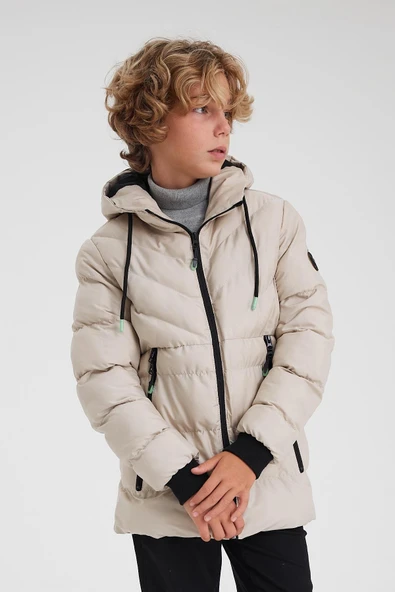 SİVAİST KREM ERKEK ÇOCUK SU VE RÜZGAR GEÇİRMEZ İÇİ KALIN KÜRKLÜ MONT & KABAN - Resim 5