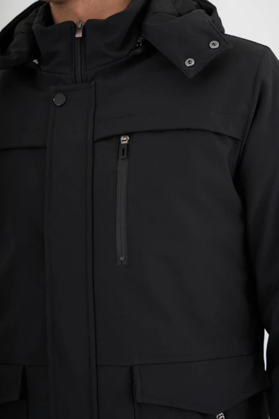Erkek Siyah %100 Su Ve Rüzgar Geçirmez Kürklü Çıkartılabilir Kapüşonlu Mont&Kaban - Resim 4