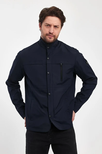 Erkek Lacivert Regular Uzun Mevsimlik Pamuk Polyester Karışımlı Safari Mont&Ceket - 4
