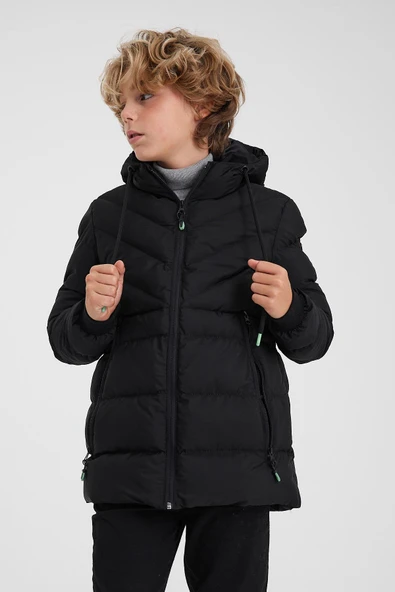 SİVAİST SİYAH ERKEK ÇOCUK SU VE RÜZGAR GEÇİRMEZ İÇİ KALIN KÜRKLÜ MONT & KABAN - Resim 3
