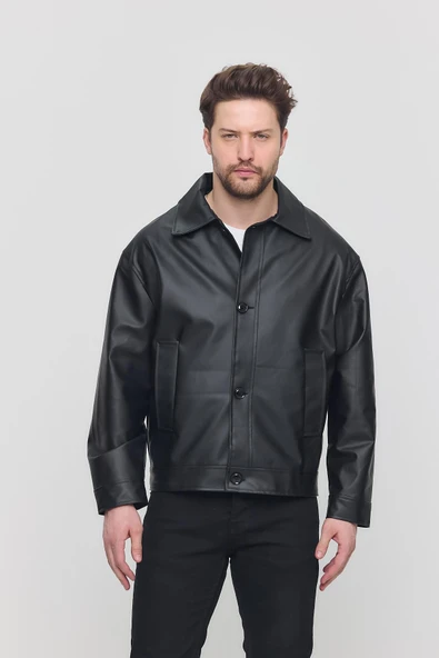 Siyah Erkek Basic Suni Deri Yazlık Ceket&Mont - 2