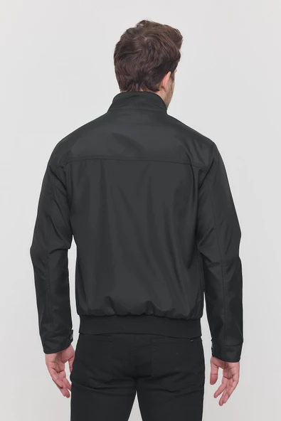 Erkek Siyah Mevsimlik Triko Detaylı Fermuarlı İç Cepli Mont&Ceket - Resim 6