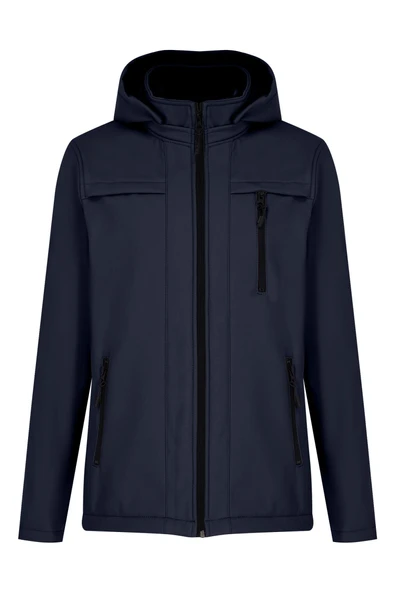 Lacivert Erkek %100 Su Geçirmez İçi Polarlı İç Çepli Çıkartılabilir Kapüşonlu Softshell Mont&Kaban ürün görseli 1