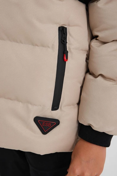 Krem Peluş Detaylı İçi Kürklü Kalın Şişme Erkek Çocuk Mont&Kaban - 4