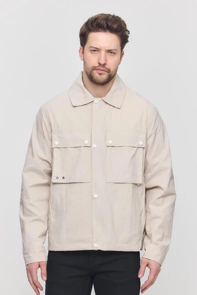 Krem Erkek Çift Göğüs Cepli Yazlık Ceket&Mont - Resim 5