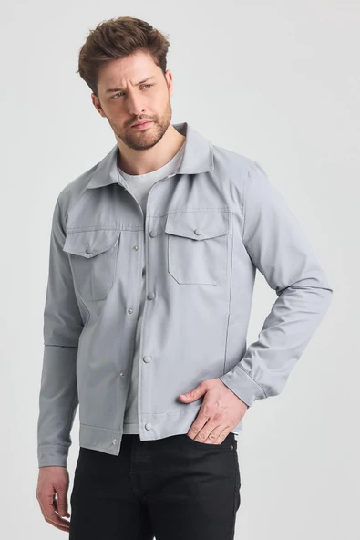 Gri Erkek Pamuk Polyester Karışımlı Su Ve Rüzgar Geçirmez Mevsimlik&Yazlık Mont - Resim 4