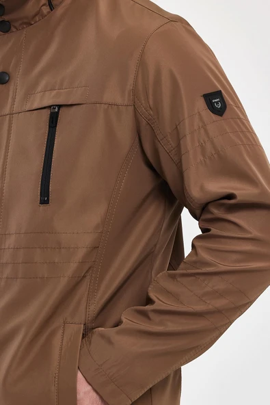 Erkek Kahverengi Regular Uzun Mevsimlik Pamuk Polyester Karışımlı Safari Mont&Ceket - 5