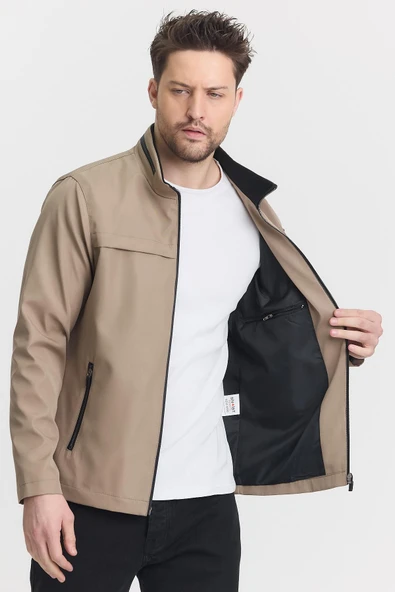 Krem Erkek Pamuk Polyester Karışımlı Su Ve Rüzgar Geçirmez Mevsimlik&Yazlık Mont - Resim 3