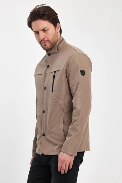 Erkek Krem Regular Uzun Mevsimlik Pamuk Polyester Karışımlı Safari Mont&Ceket - 5