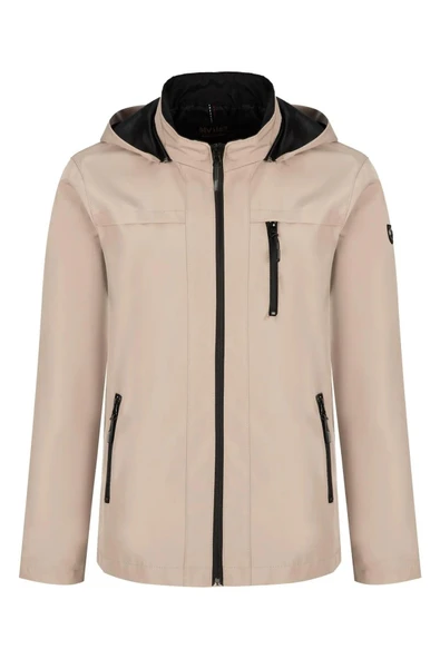 Erkek Krem %100 Su Geçirmez İç Cepli Çıkartılabilir Kapüşonlu Yazlık Mont ürün görseli 1