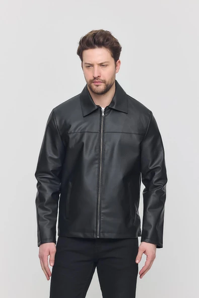 Siyah Erkek Basic Suni Deri Yazlık Ceket&Mont - 5