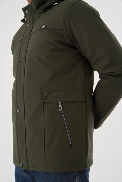 Erkek Yeşil %100 Su Ve Rüzgar Geçirmez Kürklü Çıkartılabilir Kapüşonlu Mont&Kaban - Resim 3
