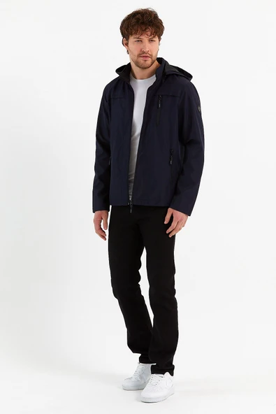 Yeni Sezon Erkek Lacivert Kapüşonlu İç Cepli Su Ve Rüzgar Geçirmez Mevsimlik&Yazlık Mont - Resim 5