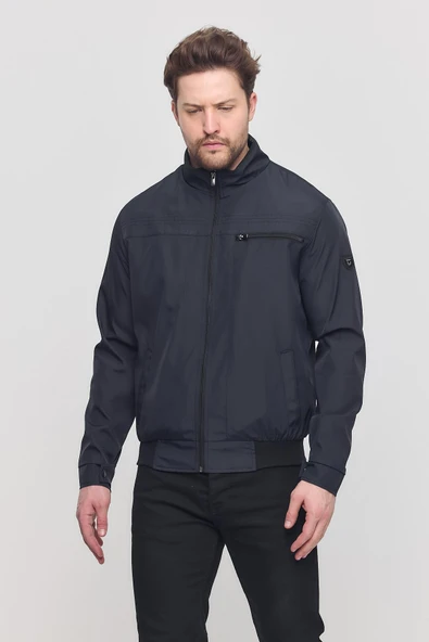 Erkek Lacivert Mevsimlik Triko Detaylı Fermuarlı İç Cepli Mont&Ceket ürün görseli 1