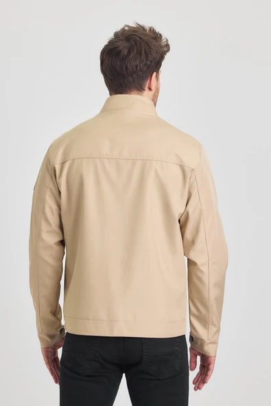 Krem Erkek Pamuk Polyester Karışımlı Çift Göğüs Fermuarlı Su Ve Rüzgar Geçirmez Mevsimlik&Yazlık Mont - 6