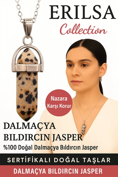 Sertifikalı Çivi Model Dalmaçya Taşı (Dalmatian Jasper) Kolye – Mutluluk Denge ve Koruma Taşı ürün görseli