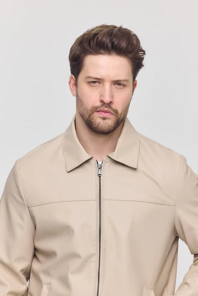 Krem Erkek Basic Suni Deri Yazlık Ceket&Mont - 5