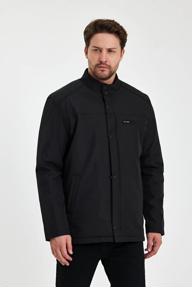 Siyah İçi Kalın Kürklü Klasik Rüzgar Ve Su Geçirmez Mont&Kaban - Resim 4