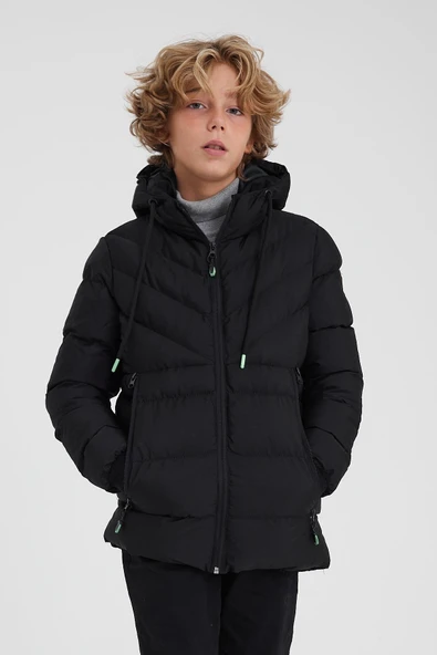 SİVAİST SİYAH ERKEK ÇOCUK SU VE RÜZGAR GEÇİRMEZ İÇİ KALIN KÜRKLÜ MONT & KABAN - Resim 2