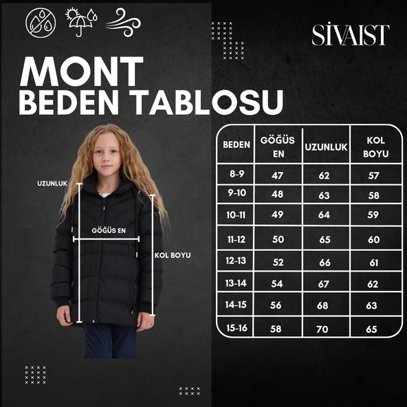 SİVAİST LACİVERT KIZ ÇOCUK SU VE RÜZGAR GEÇİRMEZ İÇİ KALIN KÜRKLÜ MONT & KABAN - 7