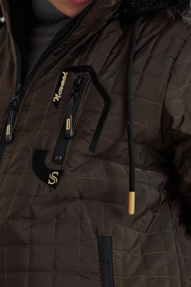 Kahverengi Erkek Çocuk Su Ve Rüzgar Geçirmez Çıkartılabilir Kapüşonlu Kapitone Mont&Kaban - Resim 5