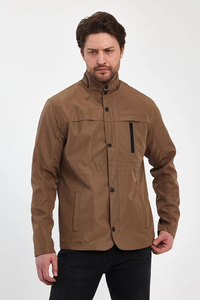 Erkek Kahverengi Regular Uzun Mevsimlik Pamuk Polyester Karışımlı Safari Mont&Ceket - 1
