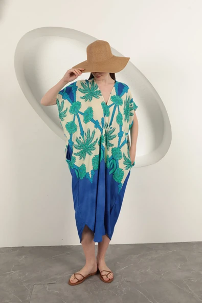 Viskon Kumaş Desenli Elbise-Saks ürün görseli