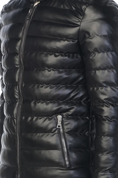 Sivaist Erkek Siyah Slim Fit İçi Kalın Kürklü Su İtici Şişme Deri Ceket & Mont - 3