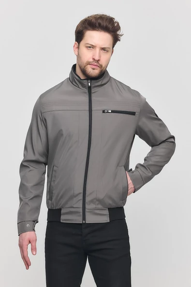 Erkek Gri Mevsimlik Triko Detaylı Fermuarlı İç Cepli Mont&Ceket ürün görseli 1
