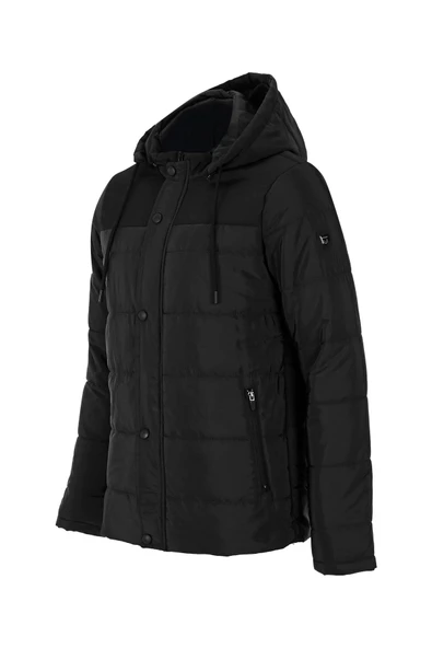 Erkek Siyah Çıkarılabilir Kapüşonlu İç Cepli İçi Kürkü Yıkanabilir Kapütone Mont&Kaban - Resim 3