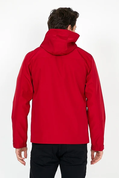 YENİ SEZON ERKEK KIRMIZI SOFTSHELL KAPÜŞONLU İÇ CEPLİ SU VE RÜZGAR GEÇİRMEZ MEVSİMLİK&YAZLIK MONT - 6