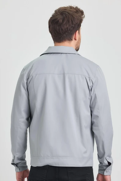 Gri Erkek Pamuk Polyester Karışımlı Su Ve Rüzgar Geçirmez Mevsimlik&Yazlık Mont - Resim 6