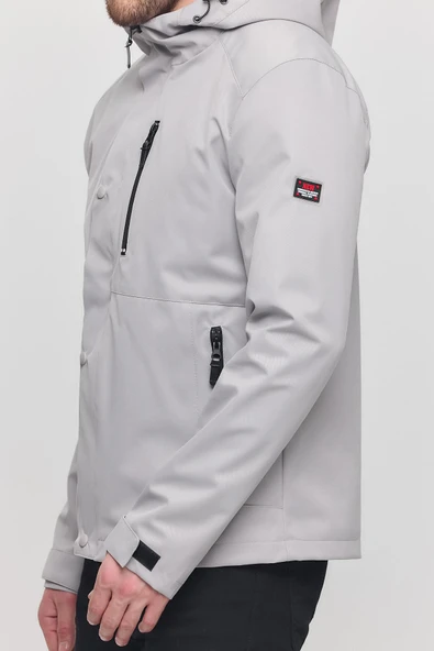 Bej Erkek Sabit Kapüşonlu Mont&Kaban - Resim 4