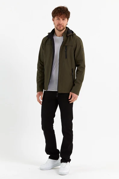 Yeni Sezon Erkek Yeşil Kapüşonlu İç Cepli Su Ve Rüzgar Geçirmez Mevsimlik&Yazlık Mont - Resim 4