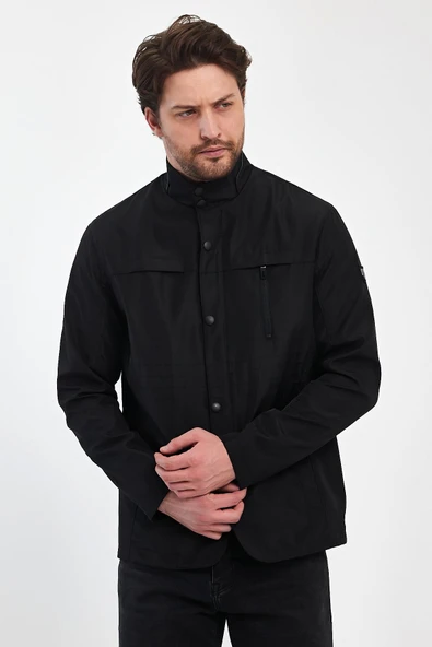 Erkek Siyah Regular Uzun Mevsimlik Pamuk Polyester Karışımlı Safari Mont&Ceket - Resim 3