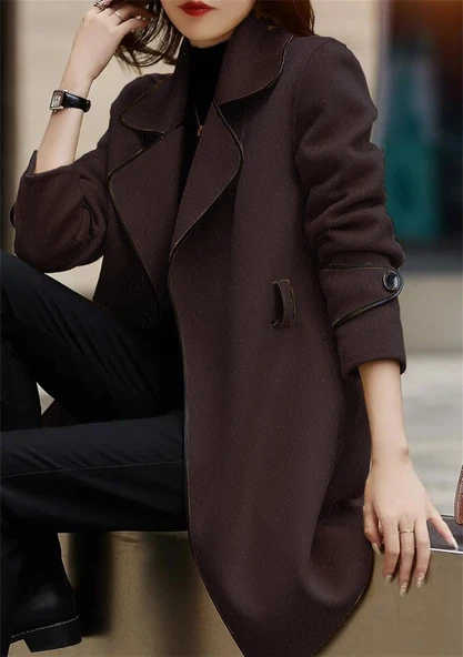 Kaşe Kadın Şık Yaka Kaban ve Kemer - 2