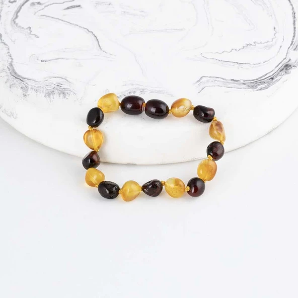 Gümüş Pazarım Çift Renk Orjinal Çocuk Kehribar Bileklik