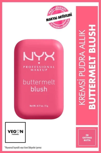 NYX Professional Makeup Buttermelt Blush Kremsi Pembe Pudra Allık - 08 Getting Butta