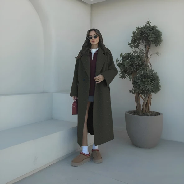 Kışlık Astarlı Detaylı Kadın Kaşmir Kaban - Resim 2