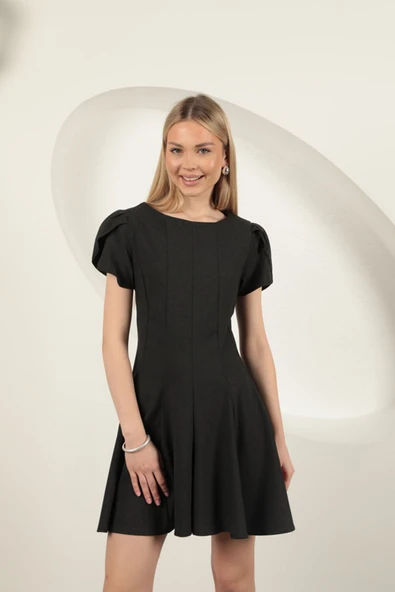 Poliviskon Kumaş Mini Elbise-Antrasit ürün görseli